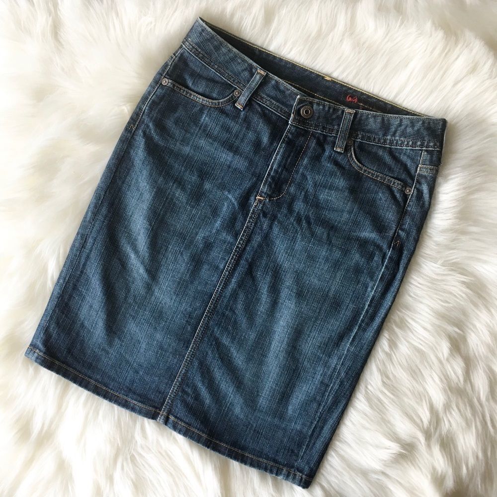 AG Dark Wash Back Slit Denim Skirt